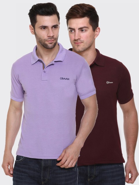 

Obaan Men Pack of 2 Lavender & Maroon Polo Collar T-shirt