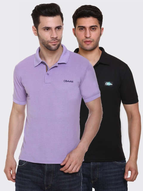 

Obaan Men Pack of 2 Polo Collar Applique T-shirt, Lavender