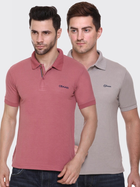 

Obaan Men Pack of 2 Pink & Grey Polo Collar T-shirt