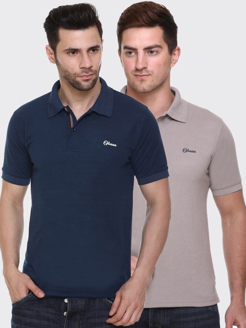 

Obaan Men Pack of 2 Navy Blue & Grey Solid 2 Polo Collar T-shirt