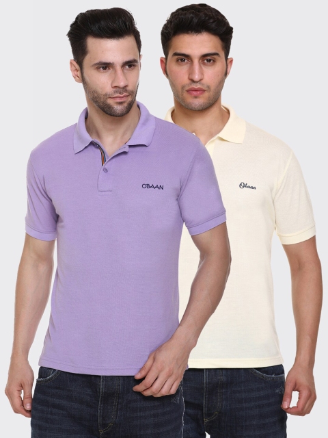 

Obaan Men Lavender & Yellow 2 Polo Collar T-shirt