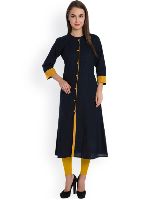 

Indibelle Women Navy A-Line Kurta, Navy blue