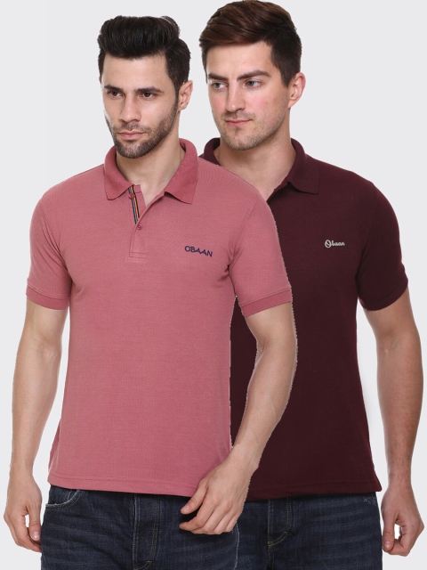 

Obaan Men Pink & Maroon Pack Of 2 Polo Collar T-shirt