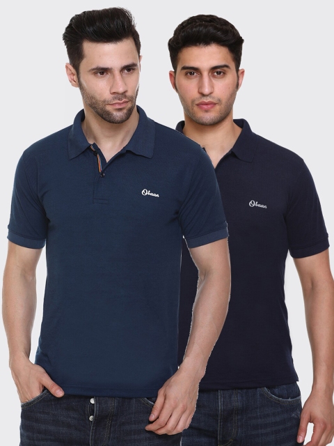

Obaan Men Pack of 2 Navy Blue Polo Collar Regular Fit T-shirt