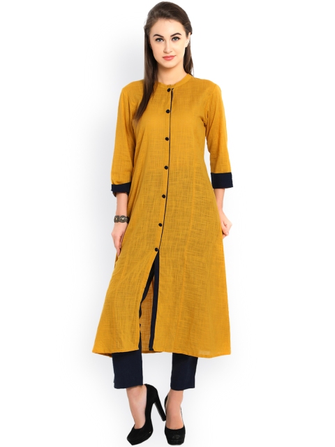 

Indibelle Women Mustard Solid A-Line Kurta