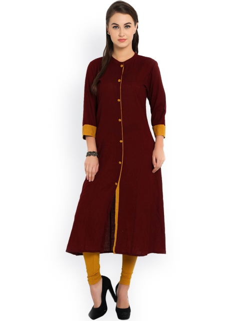 

Indibelle Women Maroon Solid A-Line Kurta