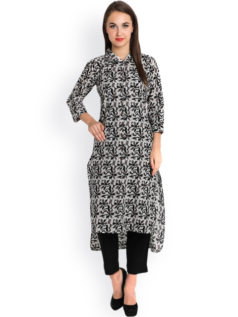 

Indibelle Women Grey & Black Printed Straight Kurta