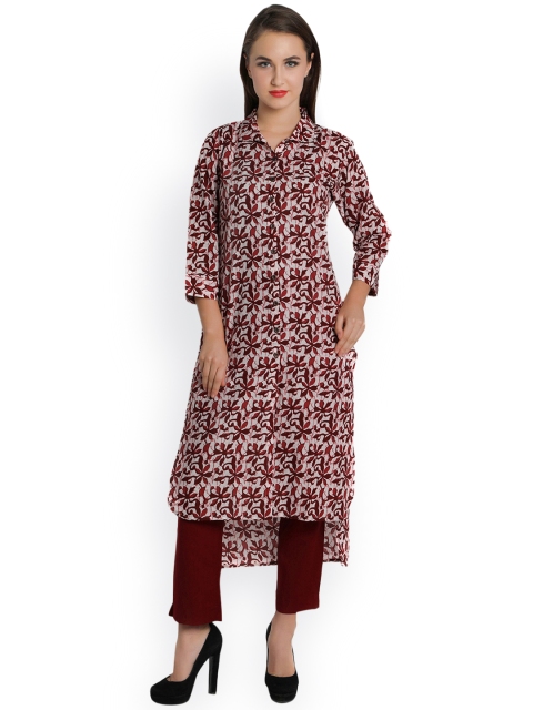 

Indibelle Women Maroon Printed Straight Kurta