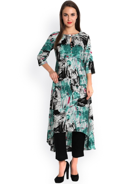 

Indibelle Women Green Printed A-Line Kurta