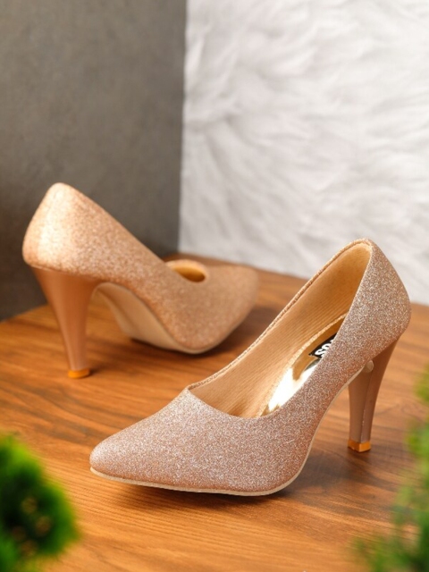

ESTATOS Gold-Toned Textured PU Party Stiletto Pumps