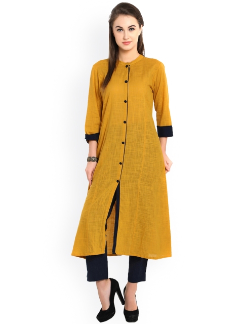 

Indibelle Mustard Yellow & Navy A-Line Kurta with Trousers