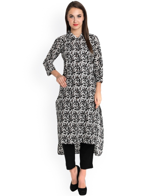 

Indibelle Grey & Black Floral Print Kurta with Trousers