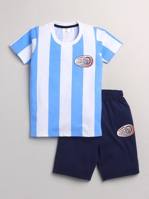 

Todd N Teen Boys Blue & White Striped Cotton T-shirt with Shorts