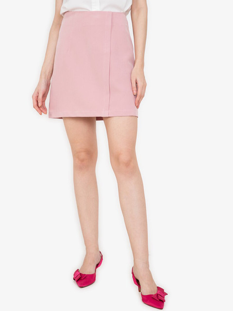 

ZALORA WORK Women Pink Solid Overlap Mini Skirt