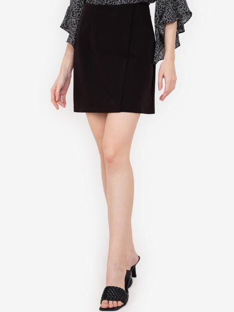 

ZALORA WORK Women Black Solid Overlap Mini Wrap Skirt