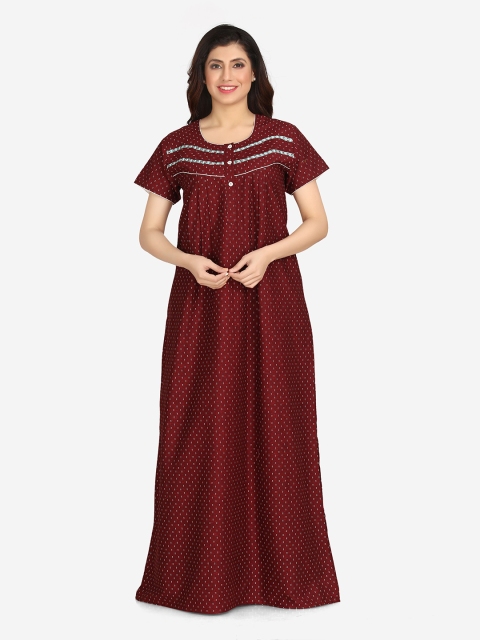 

Charak Women Brown & White Printed Pure Cotton Everyday Nightdress