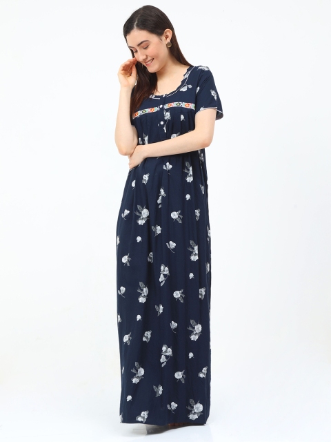 

Charak Women Navy Blue Floral Printed Nightdress