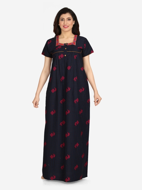 

Charak Black & Red Printed Pure Cotton Maxi Nightdress
