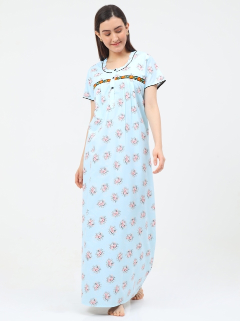 

Charak Women Blue Floral Printed Nightdress