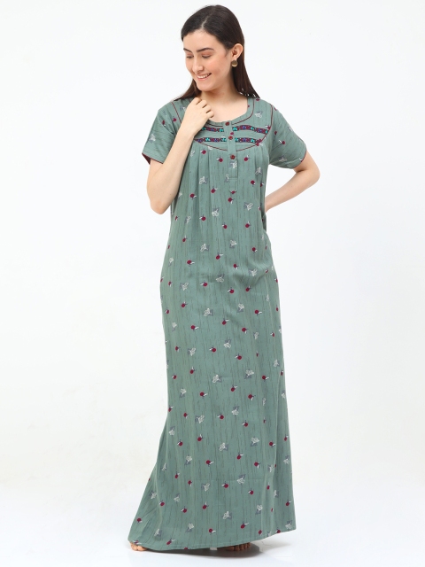 

Charak Green Printed Maxi Nightdress