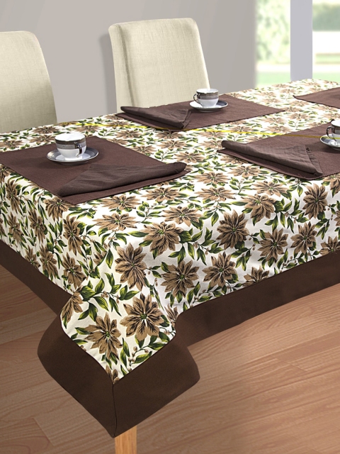 

SHADES of LIFE Coffee Brown Floral Printed 2-Seater Table Cover