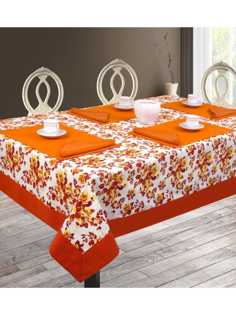 

SHADES of LIFE Orange Floral Printed Cotton 6-Seater Table Covers
