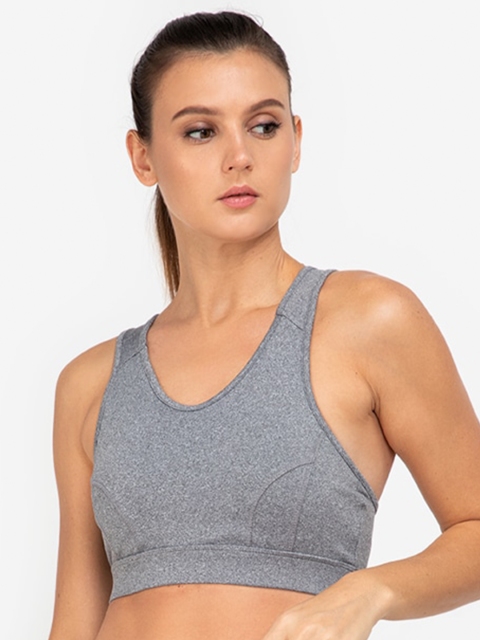 

ZALORA ACTIVE Grey Solid Lightly Padded Workout Sports Bra