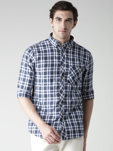 

Tokyo Laundry Men Navy & White Checked Casual Shirt, Navy blue