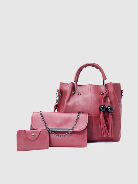 

LYKKEIN Burgundy PU Structured Handheld Bag with Tasselled
