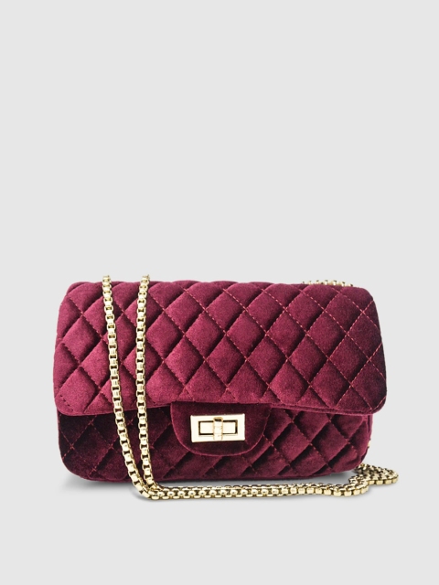 

LYKKEIN Red Suede Structured Sling Bag with Quilted