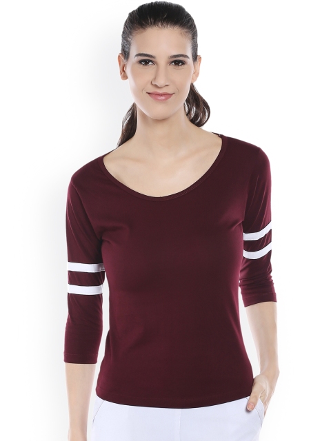 

The Dry State Women Burgundy Solid Round Neck Pure Cotton T-shirt