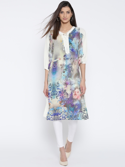 

Fusion Beats Women Blue Printed Straight Kurta