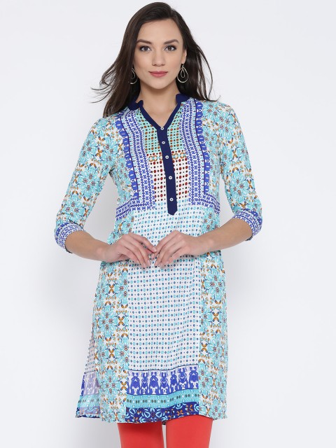 

Fusion Beats Women Blue Printed Straight Kurta