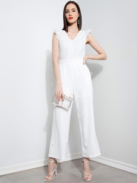 

ZALORA OCCASION White Culotte Jumpsuit with Lace Inserts