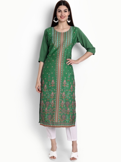 

Ethnic basket Women Green Ethnic Motifs Printed Floral Crepe Kurta