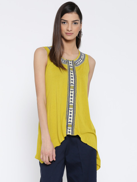 

Fusion Beats Women Lemon Yellow A-Line Top