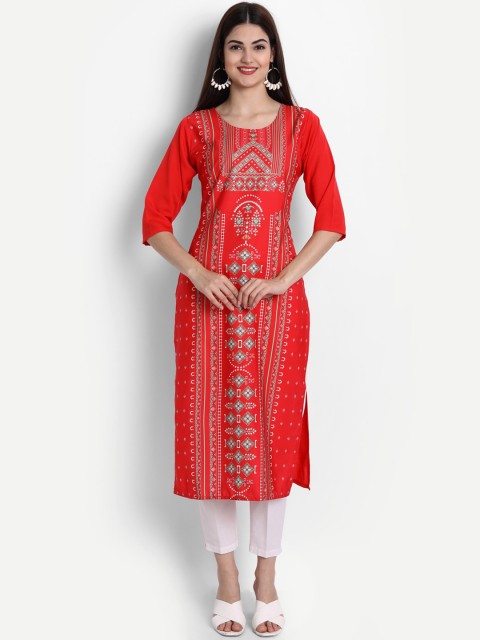 

Ethnic basket Women Red & White Ethnic Motifs Printed Floral Crepe Kurta