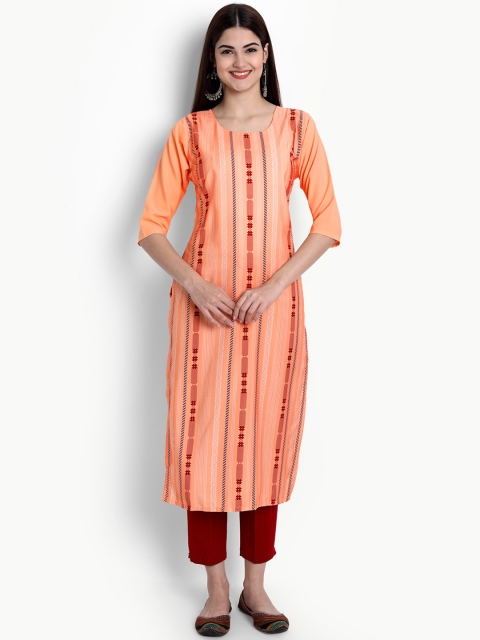 

Ethnic basket Women Orange Striped Crepe Kurta