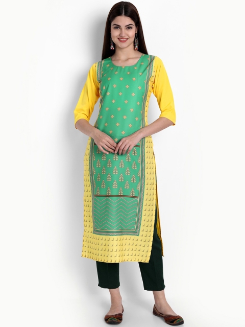 

Ethnic basket Women Yellow & Green Geometric Printed Crepe Kurta