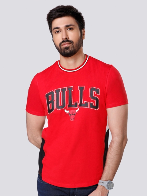 

NBA Men Red Printed Applique Cotton Chicago Bulls Super-Fan T-shirt
