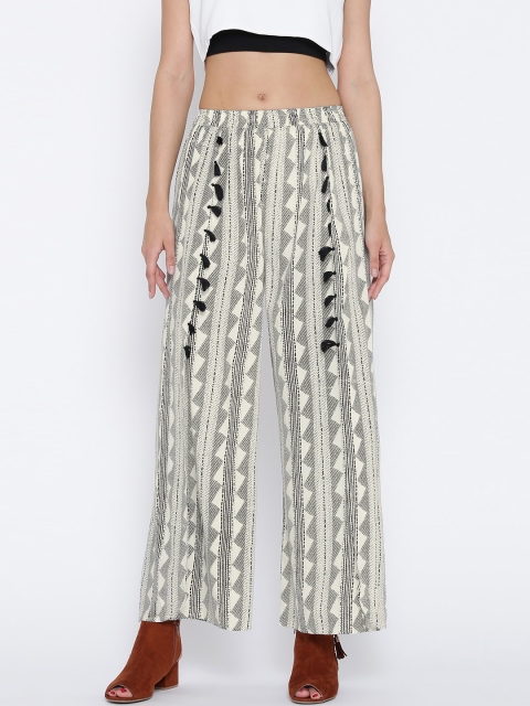 

Fusion Beats Off-White & Black Printed Layered Palazzos