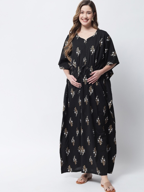 

Aujjessa Women Black Floral Maternity & Feeding Kaftan Maxi Dress