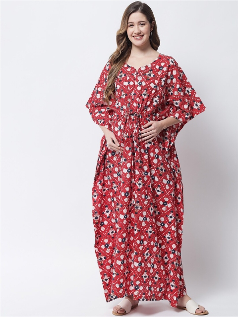 

Aujjessa Women Red Floral Printed Maternity Cotton Kaftan Maxi Dress