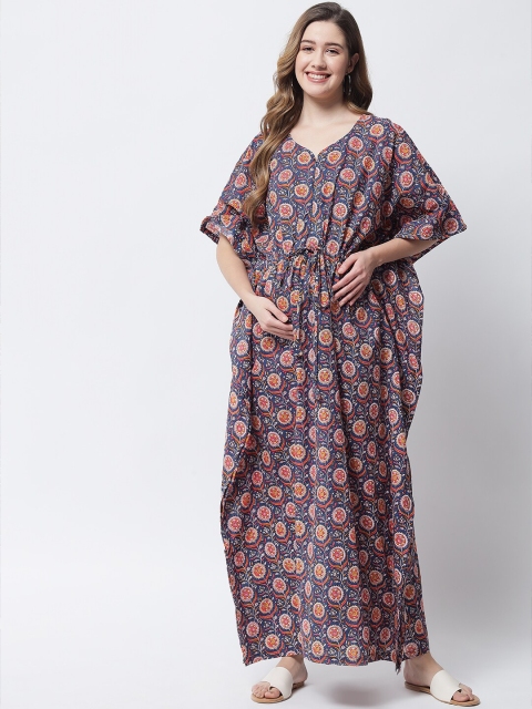 

Aujjessa Blue Floral Maternity Pure Cotton Maxi Dress