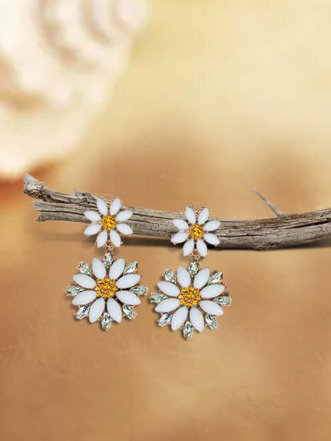 

LYKKEIN White & Yellow Floral Drop Earrings