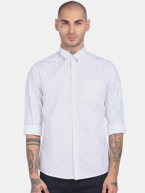 

Ruggers Men White & Blue Printed Pure Cotton Casual Shirt