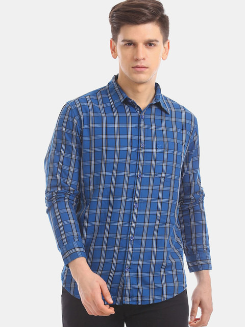 

Ruggers Men Blue Tartan Checks Checked Cotton Casual Shirt