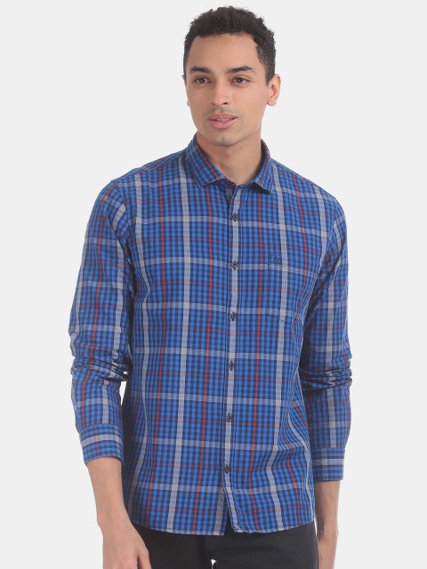

Ruggers Men Blue Checked Casual Cotton Shirt