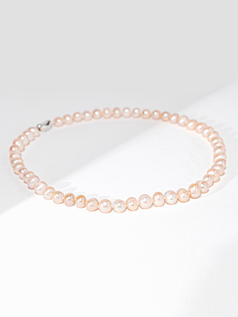 

Mikoto by FableStreet Peach Freshwater Pearl Necklace String with Sterling Silver Lock