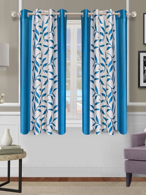 

ROMEE Blue & White Set of 2 Floral Room Darkening Window Curtain